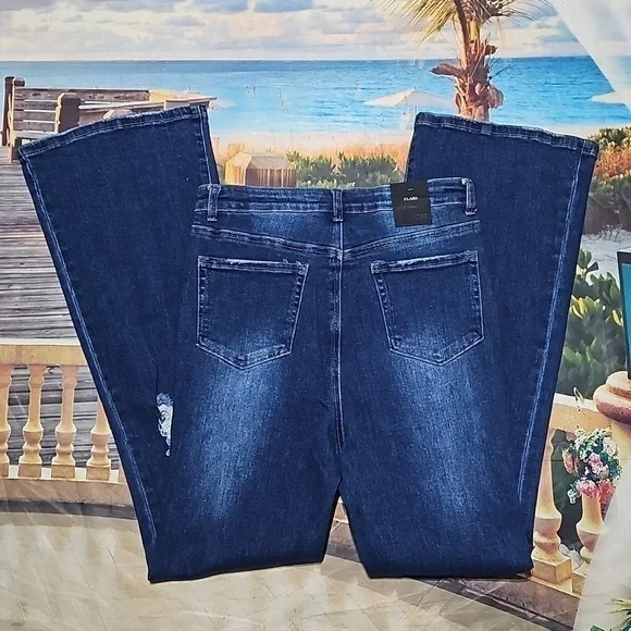Nina Rossi Distressed High Rise Flare Jeans Size 11 NWT - Picture 6 of 6